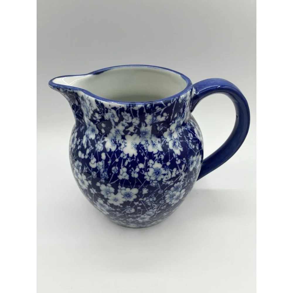 Vintage Victoria ware Flow Blue Ironstone Pitcher 7 inch England Floral
